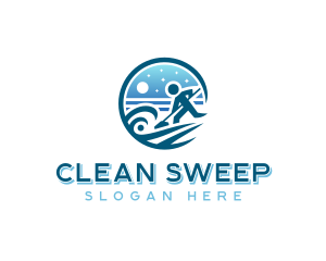 Janitor Sweeper Cleaning logo design