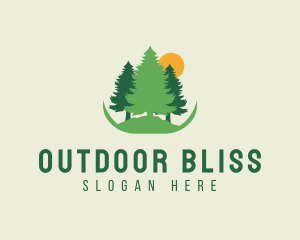 Sun Pine Tree Forest logo design