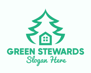 Green Pine Tree House logo design