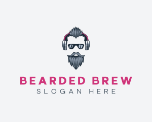 Headphones Man Beard logo design