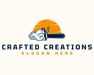 Sunset Chainsaw Industrial logo design