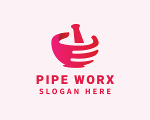 Mortar & Pestle Hand  logo design