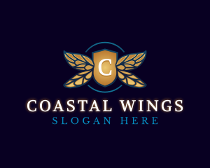 Dragonfly Wings Shield logo design