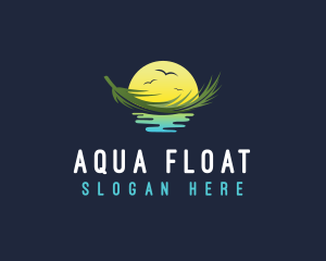 Sunset Floating Palm Leaf logo design