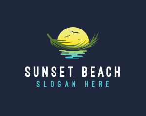 Sunset Floating Palm Leaf logo design