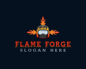 Motorcycle Helmet Fire logo design