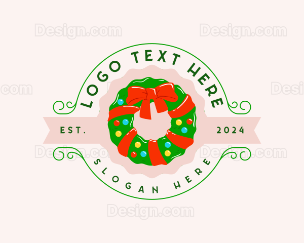 Christmas Wreath Ribbon Logo