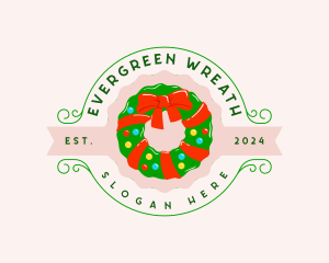 Christmas Wreath Ribbon logo design