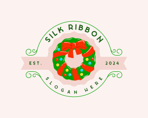 Christmas Wreath Ribbon logo design