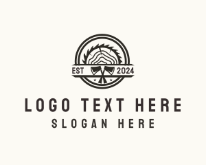 Wood Log Axe Saw logo design