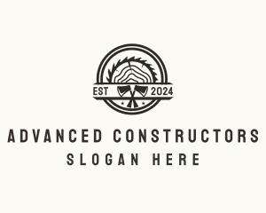 Wood Log Axe Saw logo design