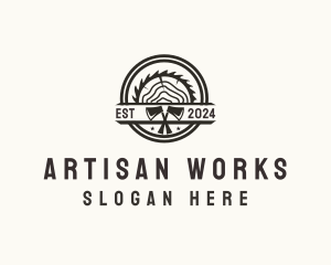 Wood Log Axe Saw logo design