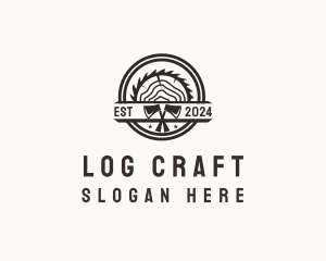 Wood Log Axe Saw logo design