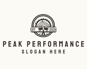 Wood Log Axe Saw logo design