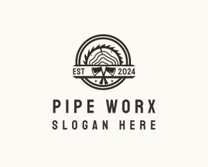 Wood Log Axe Saw logo design