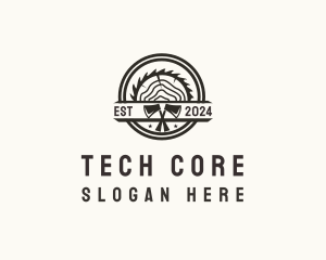 Wood Log Axe Saw logo design