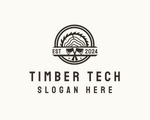 Wood Log Axe Saw logo design