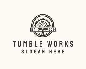 Wood Log Axe Saw logo design