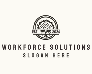 Wood Log Axe Saw logo design