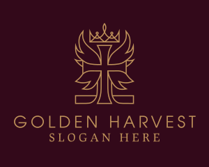 Golden Cross Wings Crown logo design