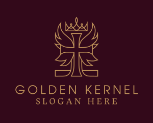 Golden Cross Wings Crown logo design