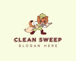 Cat Cleaner Broom logo design