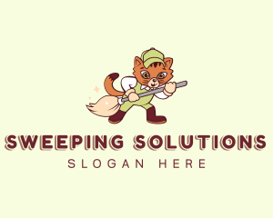 Cat Cleaner Broom logo design