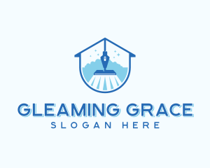 Sparkling Mop Cleaning Housekeeping logo design