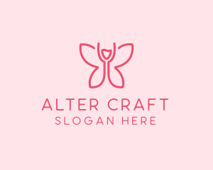 Wine Glass Butterfly  logo design