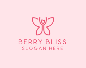 Wine Glass Butterfly  logo design