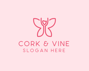 Wine Glass Butterfly  logo design