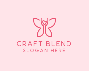 Wine Glass Butterfly  logo design