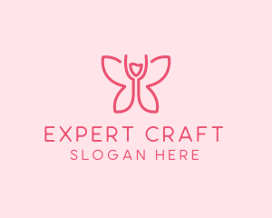 Wine Glass Butterfly  logo design