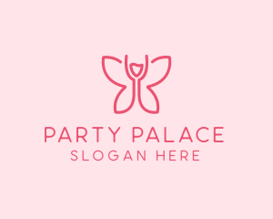 Wine Glass Butterfly  logo design