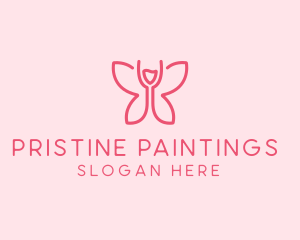 Wine Glass Butterfly  logo design