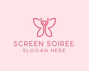 Wine Glass Butterfly  logo design