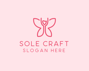 Wine Glass Butterfly  logo design