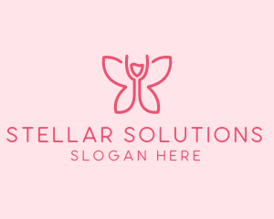 Wine Glass Butterfly  logo design