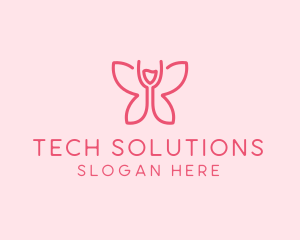 Wine Glass Butterfly  logo design