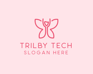 Wine Glass Butterfly  logo design