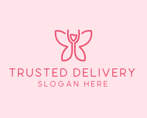 Wine Glass Butterfly  logo design