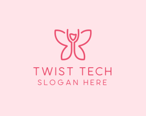 Wine Glass Butterfly  logo design