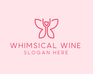 Wine Glass Butterfly  logo design