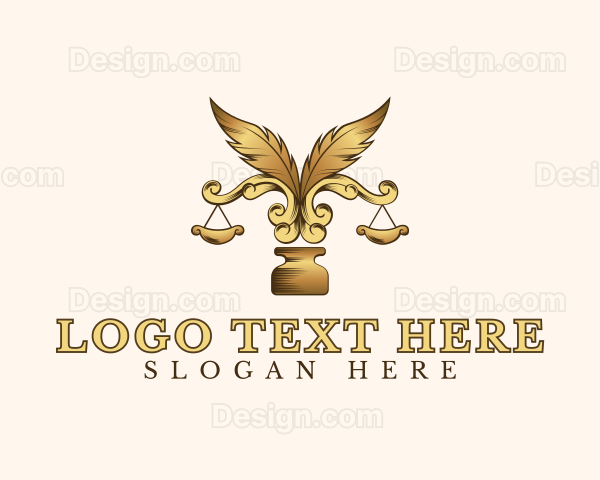 Legal Ornate Feather Scale Ink Logo