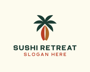 Coconut Surfboard Beach Island logo design