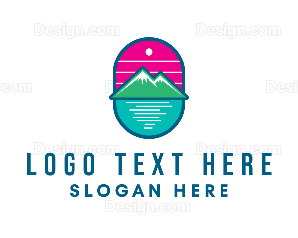 Sunset Outdoor Mountain Lake Logo