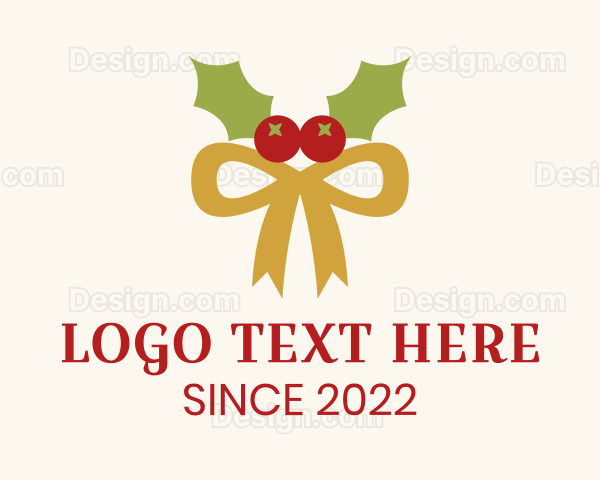 Christmas Holly Ribbon Logo