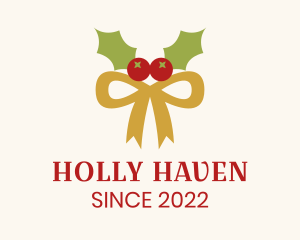 Christmas Holly Ribbon logo design