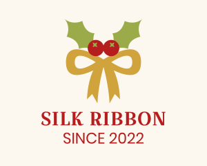 Christmas Holly Ribbon logo design