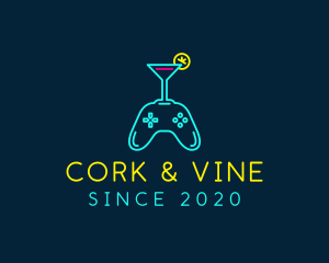 Neon Cocktail Game Console logo design